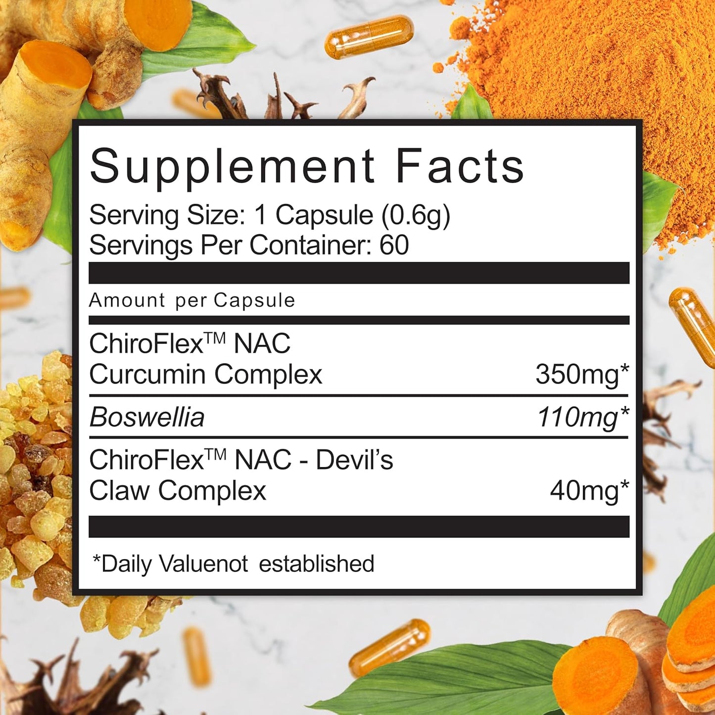 Chiroflex Turmeric and Curcumin Capsules with Boswellia - 2X Strength Joint Support Supplement (60 Caps)