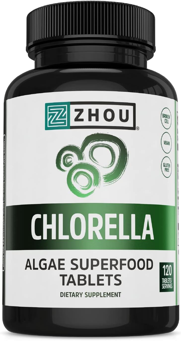 Chlorella Tablets by Zhou Nutrition - Algae Superfood, Broken Cell Chlorella, Vegan & Gluten-Free Supplement (120 Tablets)
