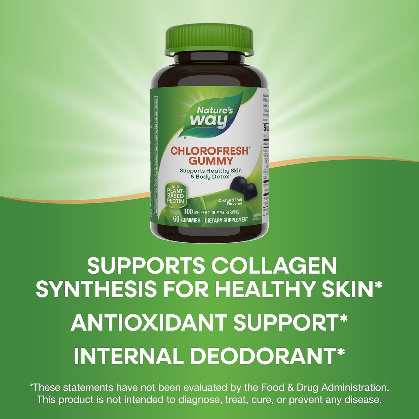 Chlorofresh Chlorophyll Gummies - Supports Healthy Skin & Body Detox, Internal Deodorant - Orchard Fruit Flavor, 60 Gummies