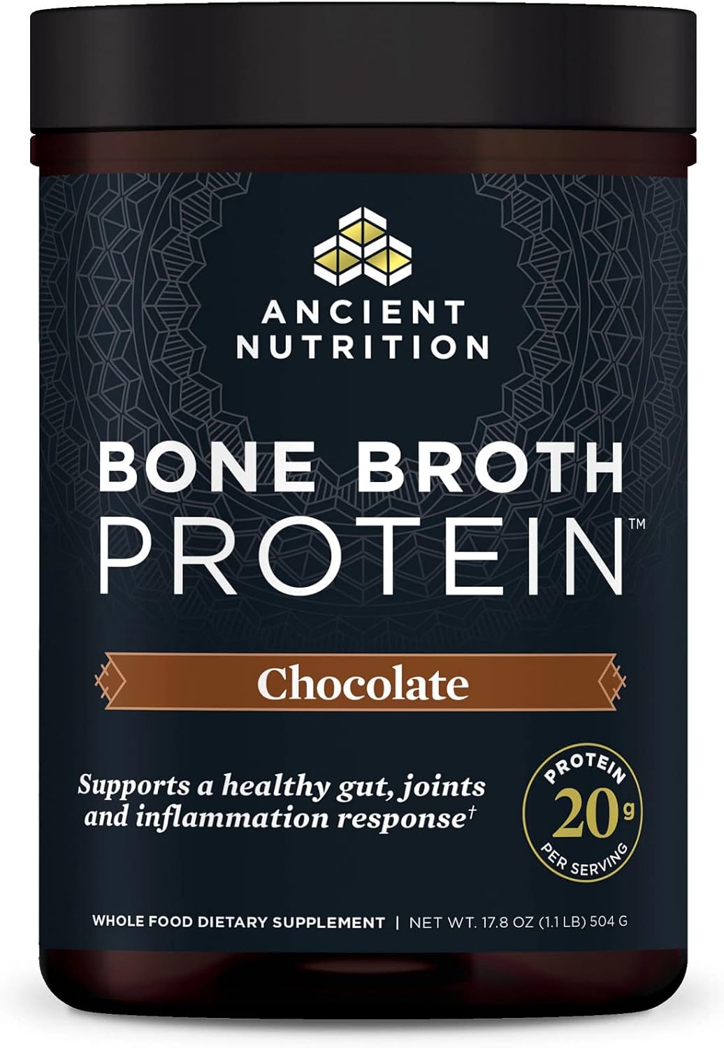 Chocolate Bone Broth Protein Powder - 20g Protein, 20 Servings, Gluten Free, Hydrolyzed Collagen Peptides, Ideal for Protein Shakes