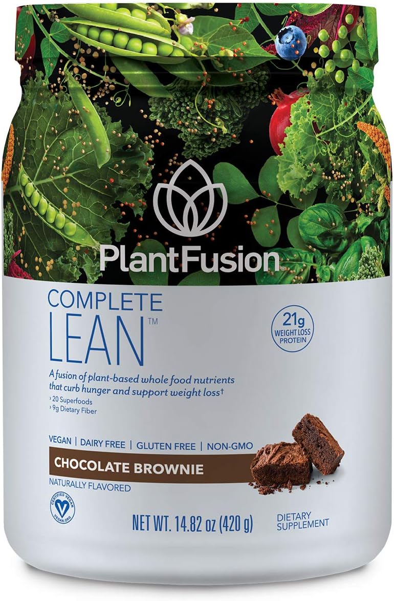 Chocolate Brownie PlantFusion Complete Lean Protein Powder with Prebiotic Fiber & Superfoods - Vegan, Gluten Free, Soy Free - 1 lb