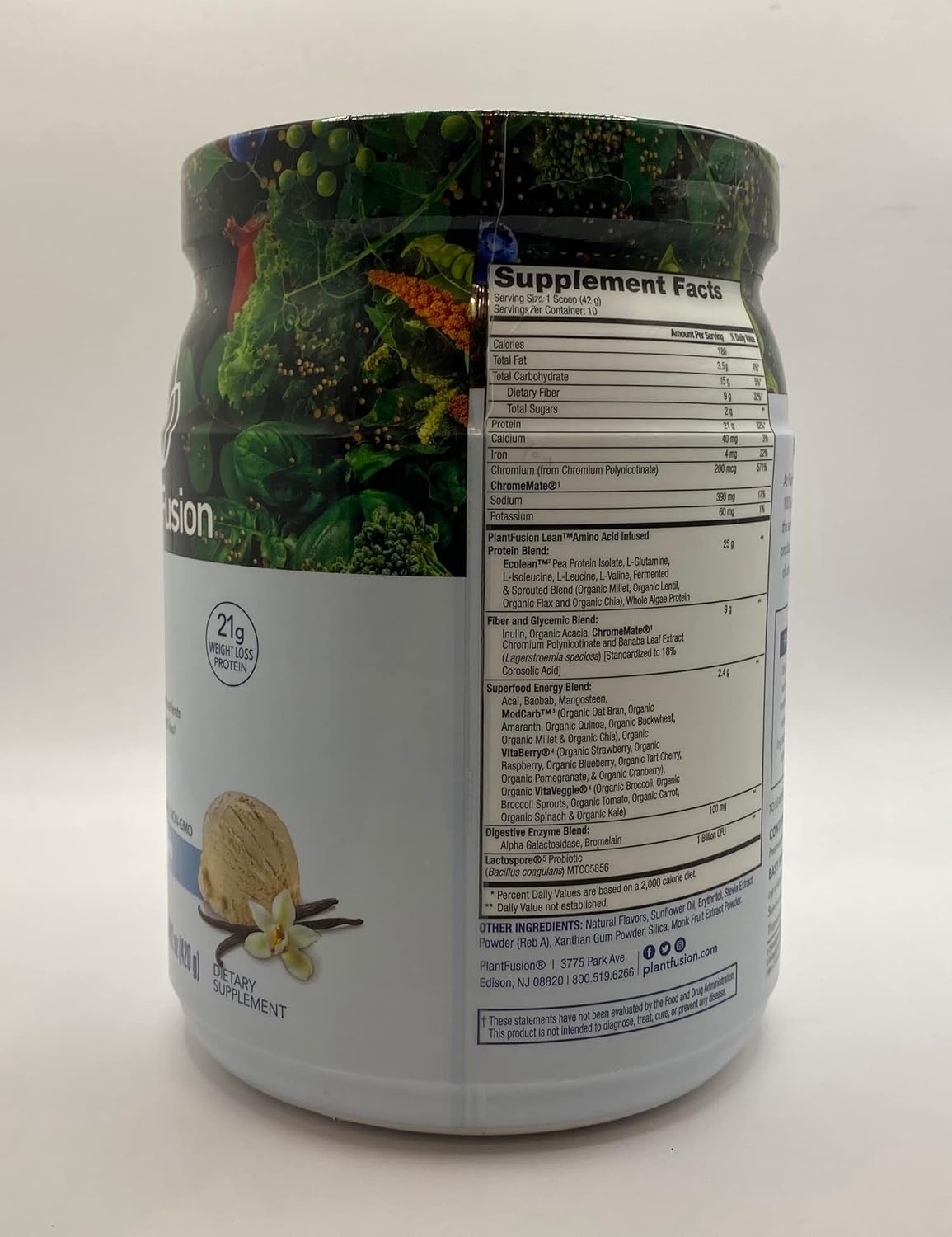 Chocolate Brownie PlantFusion Complete Lean Protein Powder with Prebiotic Fiber & Superfoods - Vegan, Gluten Free, Soy Free - 1 lb