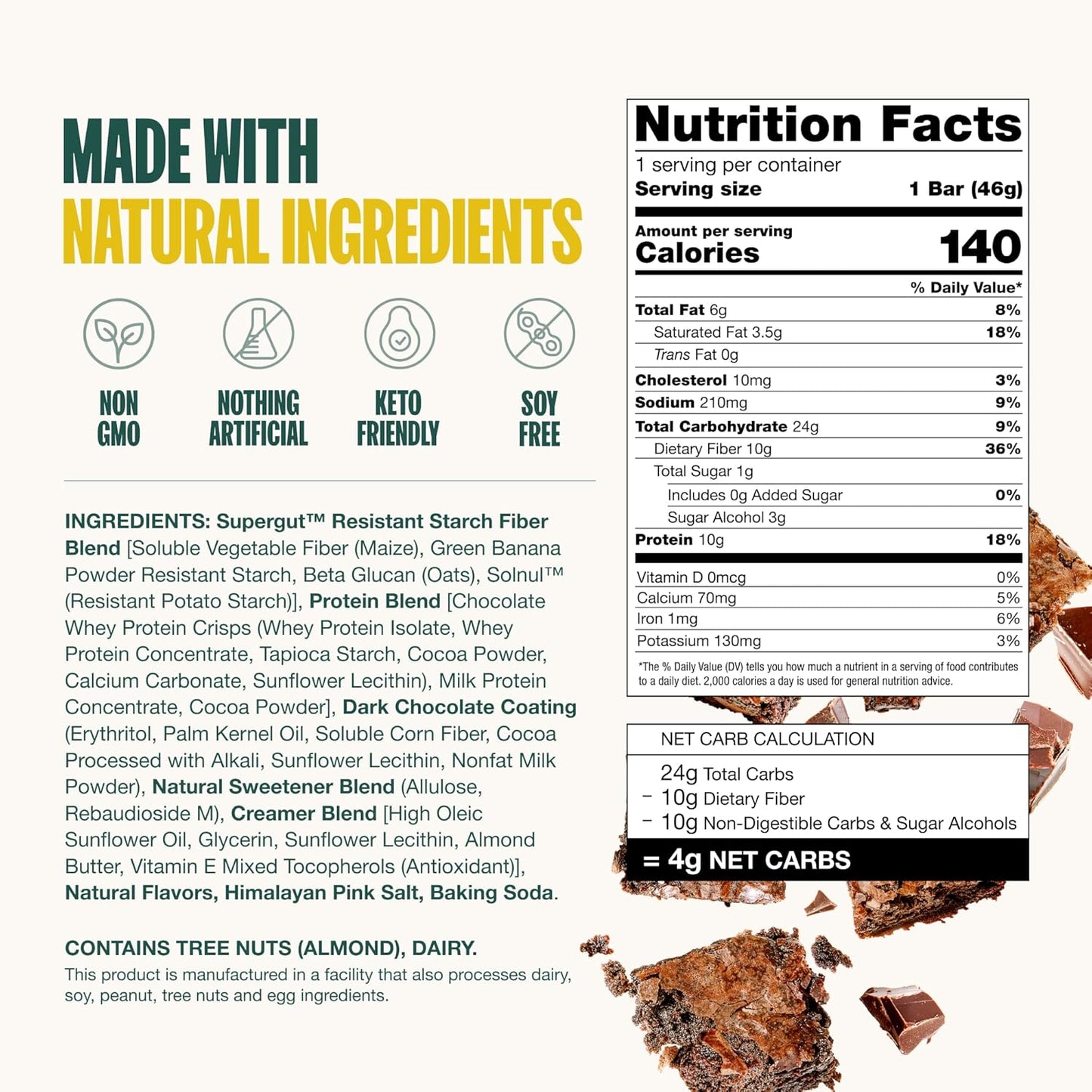 Chocolate Brownie Prebiotic Bars with Supergut GLP-1 for Gut Health - Protein-Packed Snacks, Breakfast Bars, and Keto-Friendly Meal Replacement Bars (12 Count)