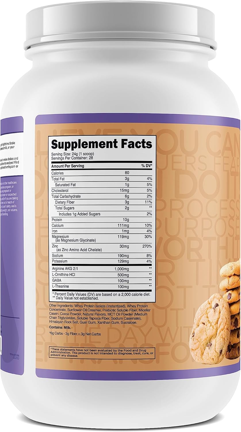 Chocolate Chip Cookie Nighttime Shake - Protein Blend for Sleep, 28 Servings