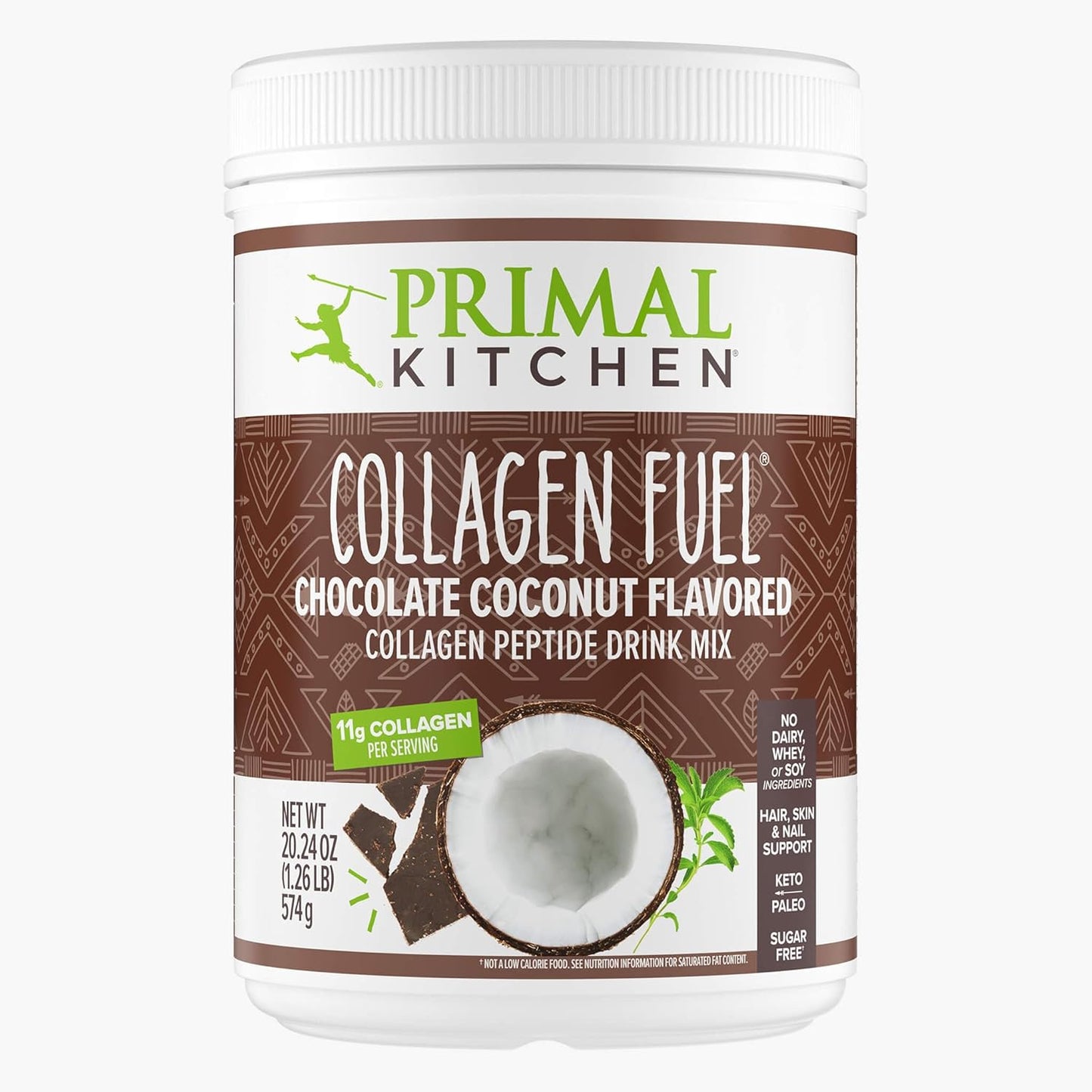 Chocolate Coconut Collagen Fuel Drink Mix - No Sugar or Dairy - 20 Ounces