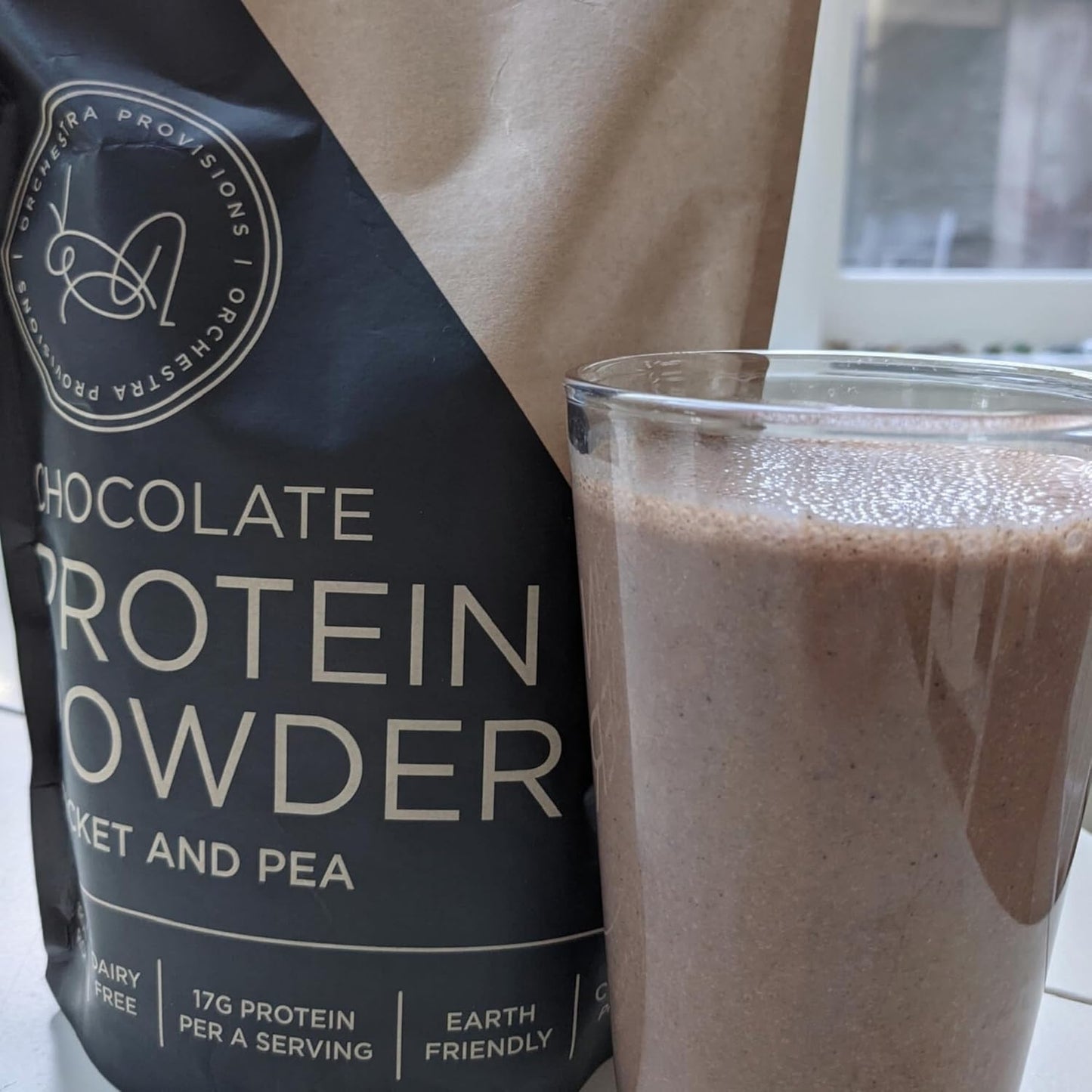 Chocolate Cricket and Pea Protein Powder Blend - 17g Complete Protein, Lactose-Free, Whey-Free Orchestra Provisions