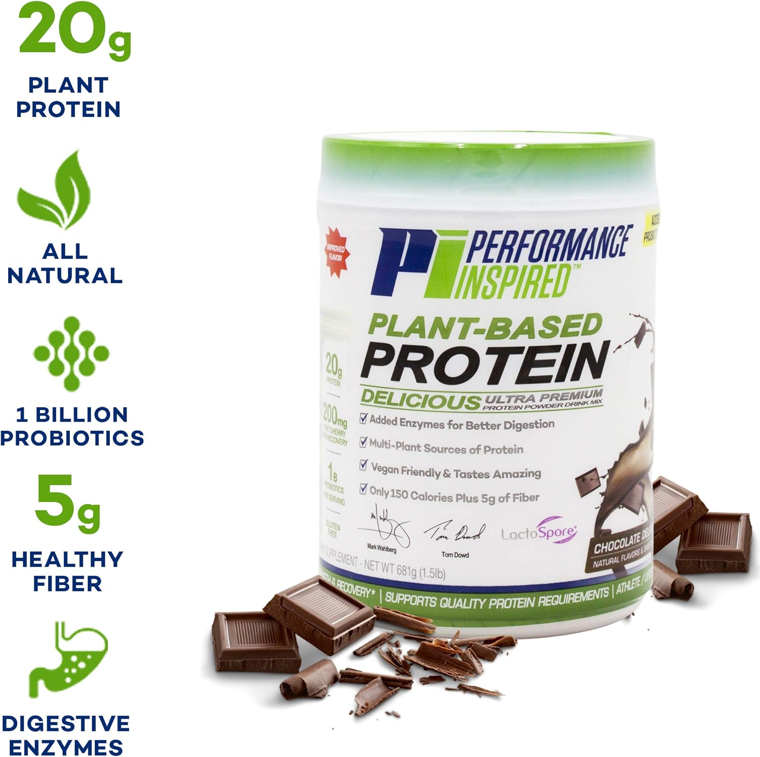 Chocolate Delight Plant Protein Powder with 20g Protein, Probiotics, Digestive Enzymes, and Fiber - 1.5lb Gluten Free Formula