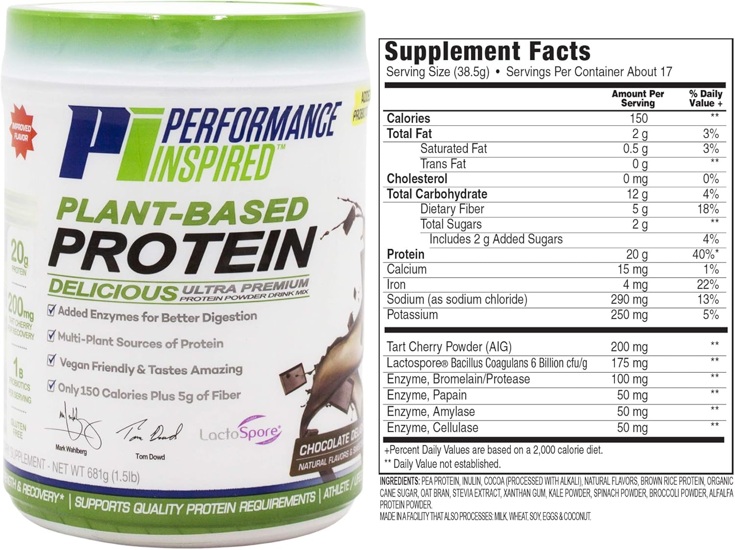 Chocolate Delight Plant Protein Powder with 20g Protein, Probiotics, Digestive Enzymes, and Fiber - 1.5lb Gluten Free Formula