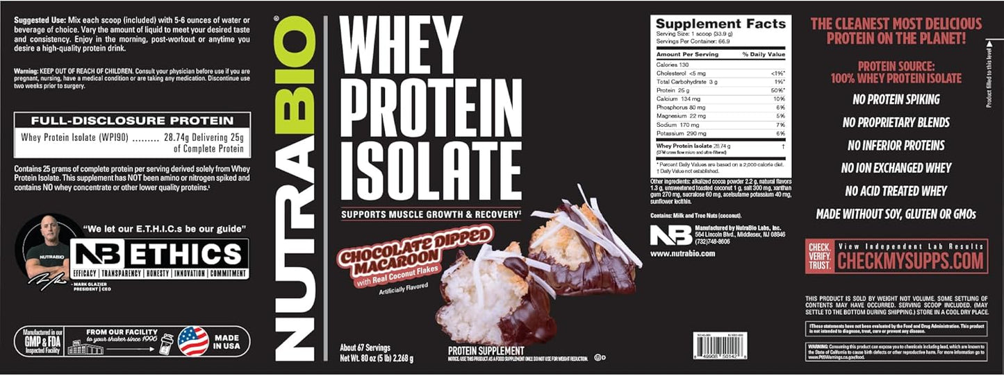 Chocolate Dipped Macaroon Whey Protein Isolate Powder - 25g Protein Per Serving - Complete Amino Acid Profile - Non-GMO - Soy & Gluten Free - 5 Lbs.