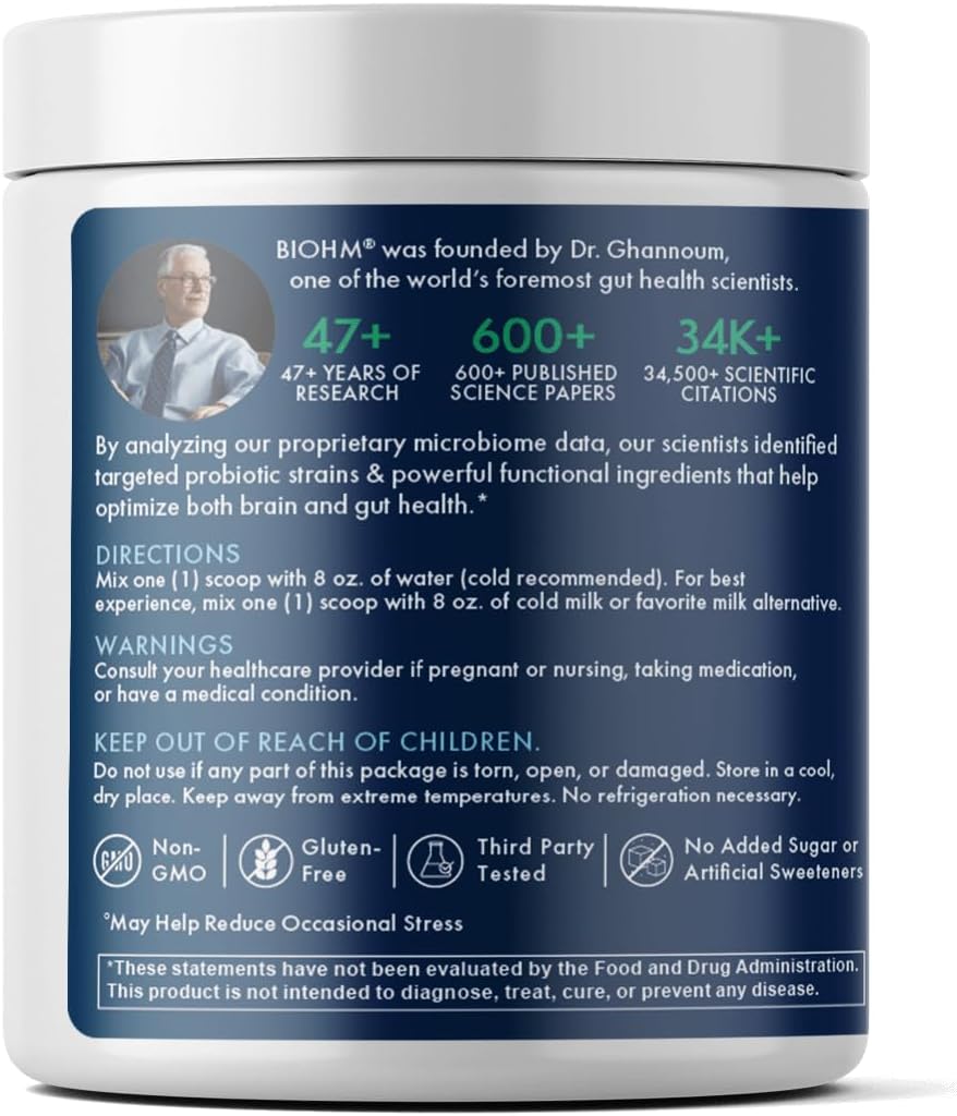 Chocolate Dream BIOHM Gut-Brain Support Supplement, 30 Servings for Focus, Memory, and Stress