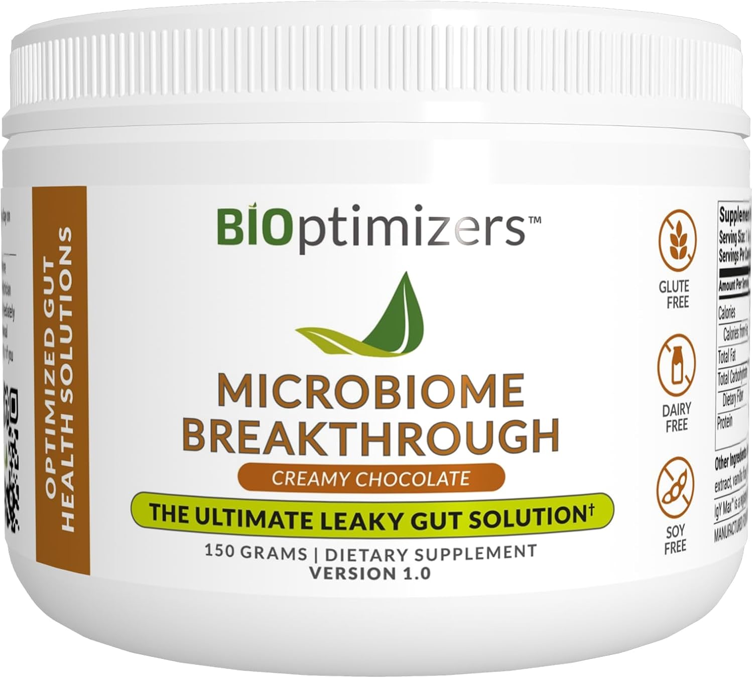 Chocolate Flavored BiOptimizers Microbiome Repair Powder with Lactobacillus, Bone Broth, and Collagen - Supports Gut Health, Reduces Gas and Bloating - 30 Servings, 150g