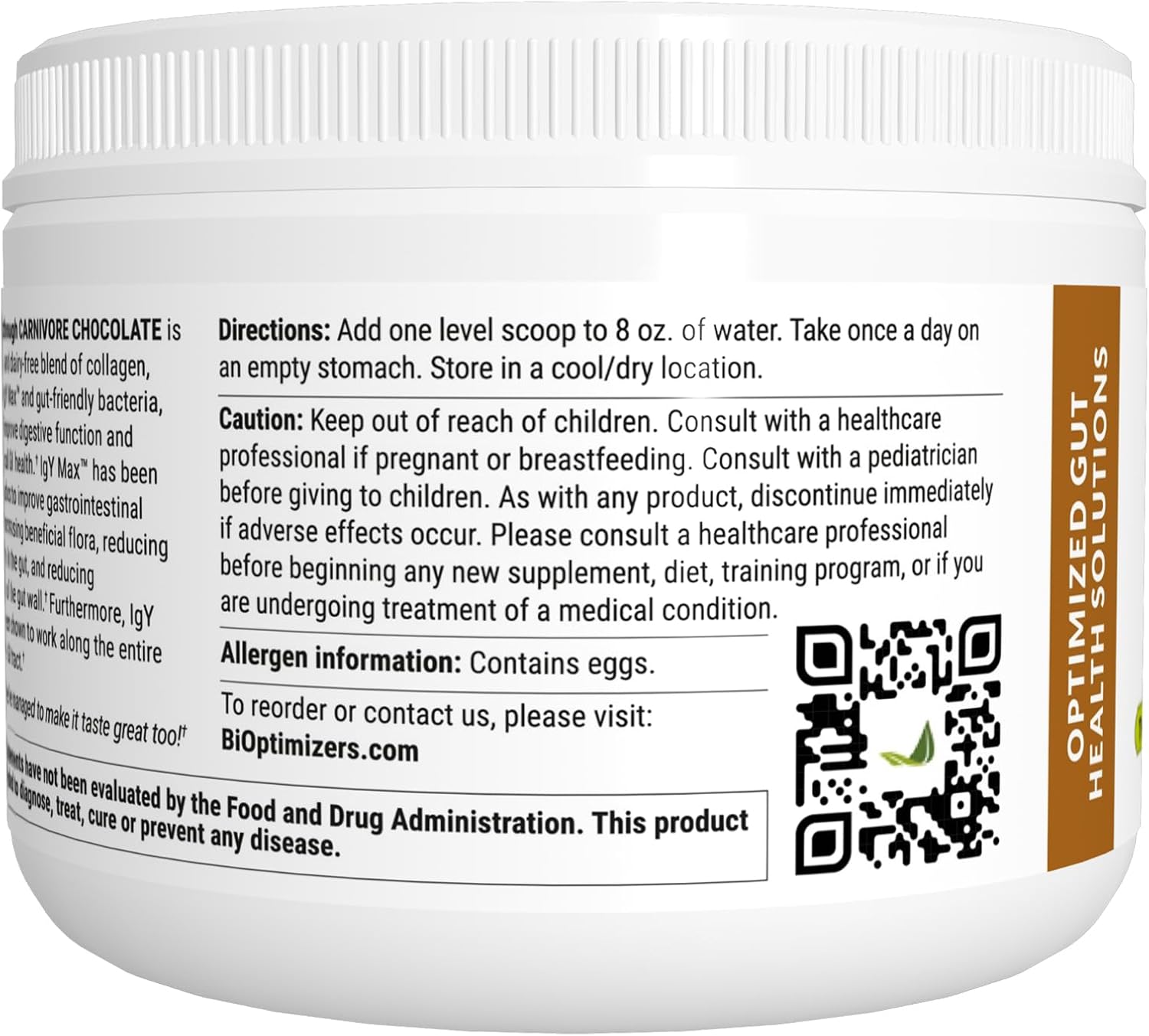 Chocolate Flavored BiOptimizers Microbiome Repair Powder with Lactobacillus, Bone Broth, and Collagen - Supports Gut Health, Reduces Gas and Bloating - 30 Servings, 150g