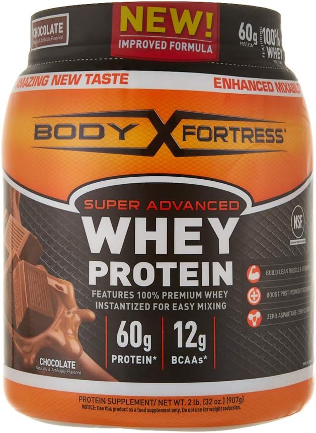 Chocolate Flavored Body Fortress Super Advanced Whey Protein Powder - Gluten Free - 2 Lb Size