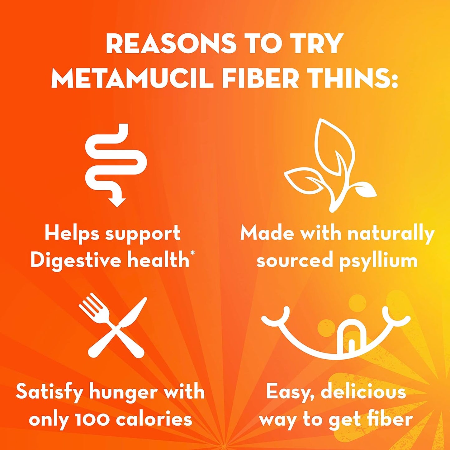 Chocolate Flavored Metamucil Fiber Thins - Digestive Health Support with Psyllium Husk Fiber Supplement, Satisfy Hunger - 12 Servings