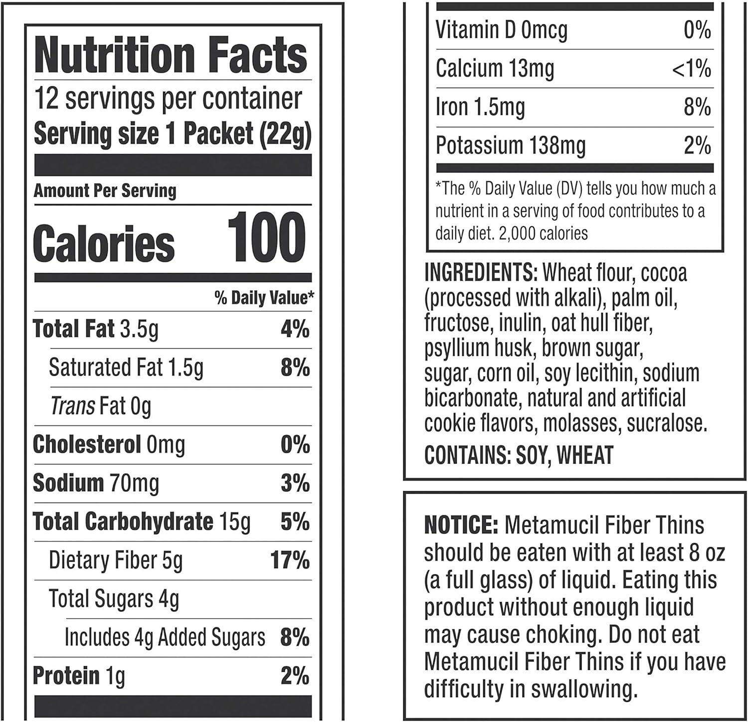 Chocolate Flavored Metamucil Fiber Thins - Digestive Health Support with Psyllium Husk Fiber Supplement, Satisfy Hunger - 12 Servings