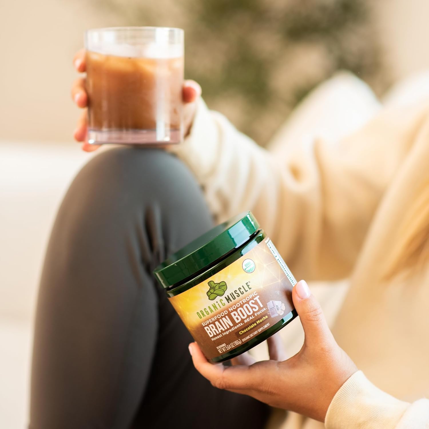 Chocolate Flavored Organic Nootropic Blend for Focus, Memory, and Productivity - Vegan Superfood Supplement with Ashwagandha, Ginkgo, and Ginseng - 20 Servings