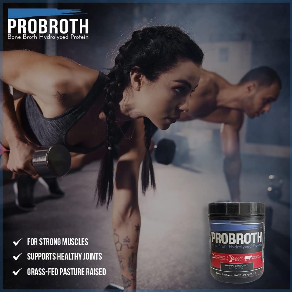 Chocolate Flavored Sugar-Free Bone Broth Hydrolyzed Protein Powder - Great for Men and Women, 20 Servings