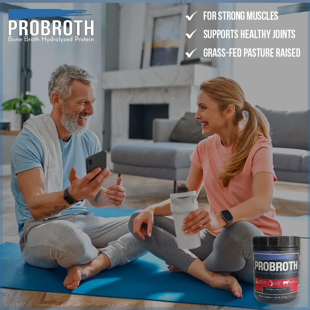 Chocolate Flavored Sugar-Free Bone Broth Hydrolyzed Protein Powder - Great for Men and Women, 20 Servings