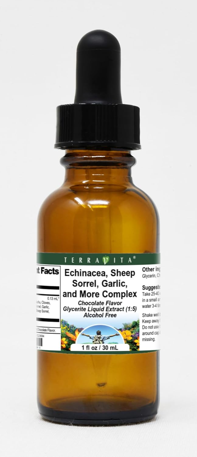 Chocolate Flavored Terravita Complex Glycerite Liquid Extract with Echinacea, Sheep Sorrel, Garlic - 3 Pack