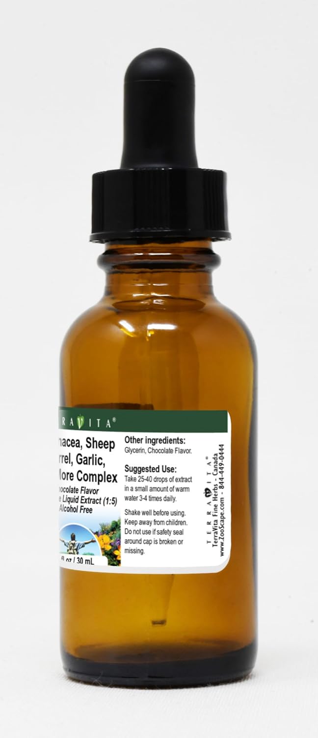 Chocolate Flavored Terravita Complex Glycerite Liquid Extract with Echinacea, Sheep Sorrel, Garlic - 3 Pack