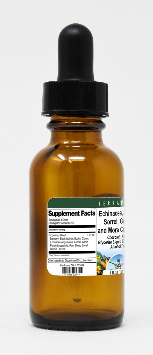 Chocolate Flavored Terravita Complex Glycerite Liquid Extract with Echinacea, Sheep Sorrel, Garlic - 3 Pack