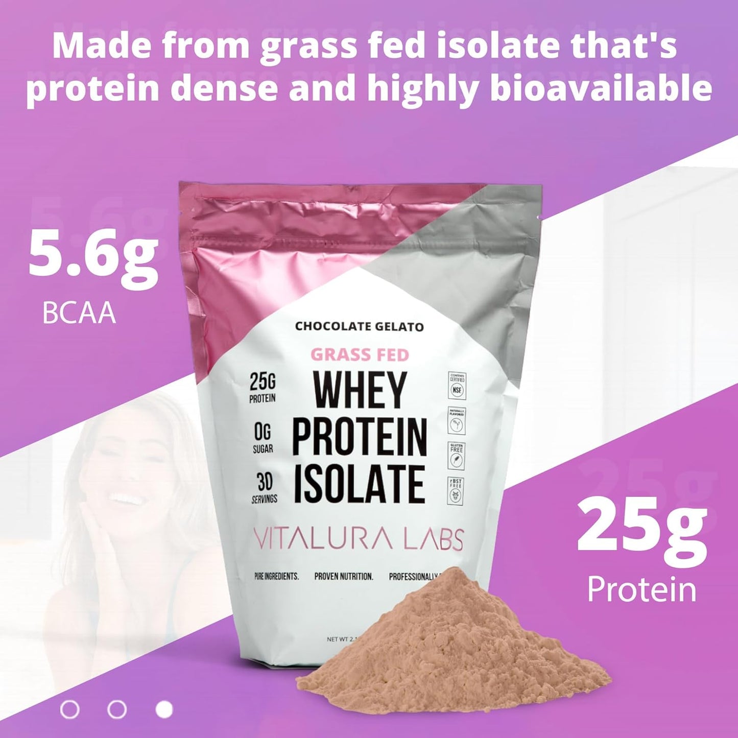 Chocolate Gelato Flavored Grass-Fed Whey Protein Isolate - 25g Protein - NSF Certified - No Fillers - 30 Servings
