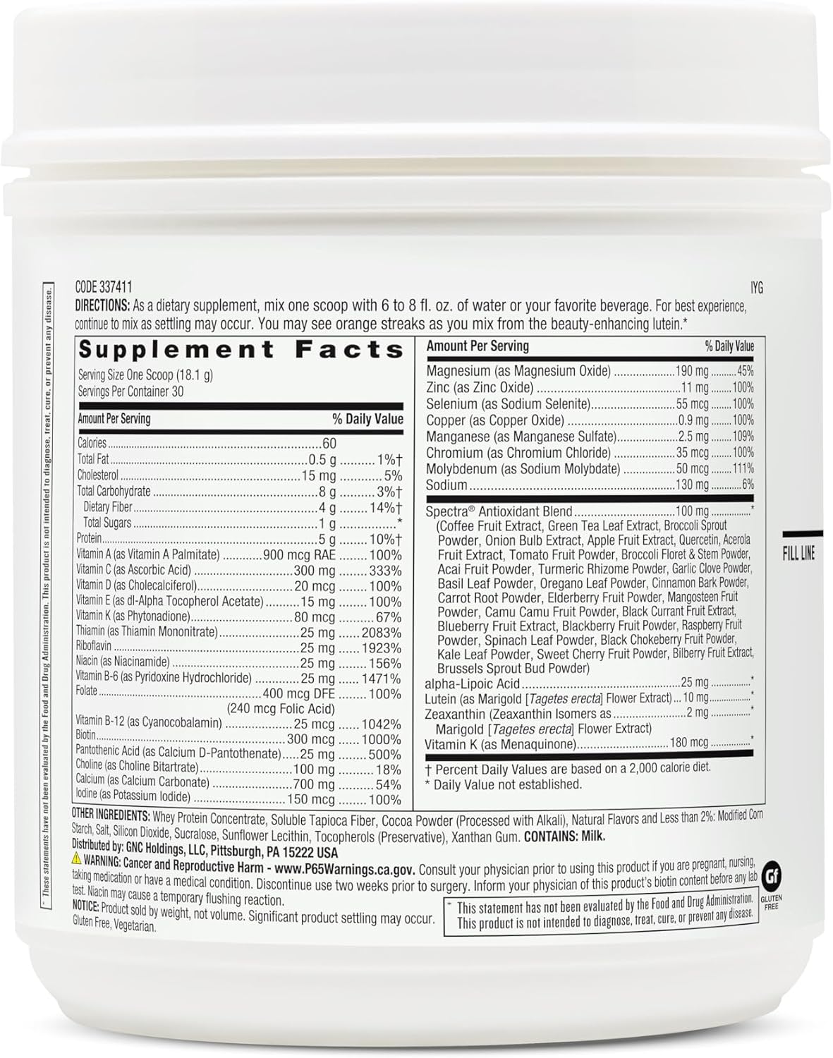 Chocolate GNC Women's Multi Powder - Promotes Wellness, Heart Health & Energy - 30 Servings