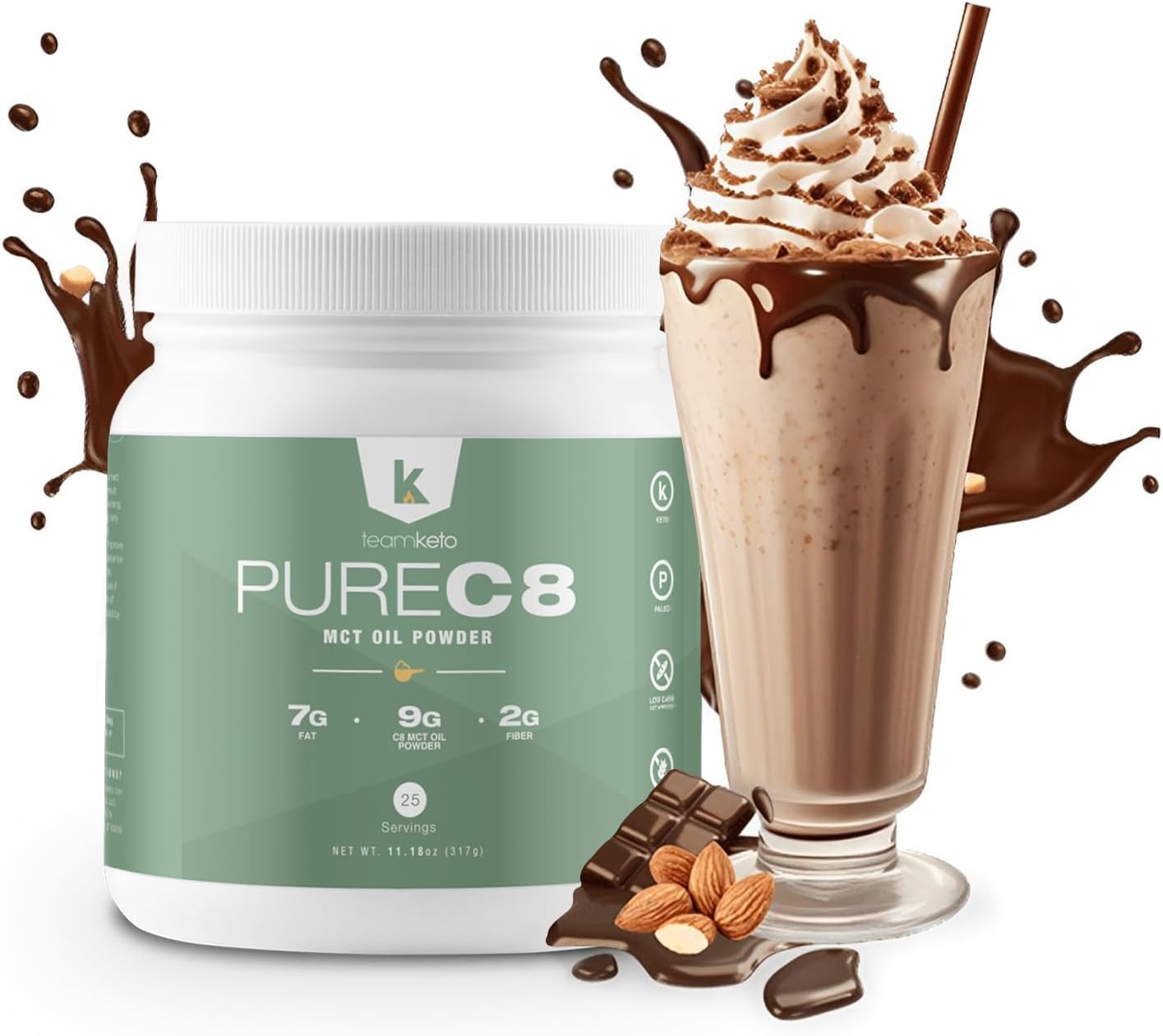 Chocolate Hazelnut TeamKeto C8 MCT Oil Powder - Vegan & Gluten-Free Coffee Creamer - Ideal for Tea, Coffee, and Shakes - 270g