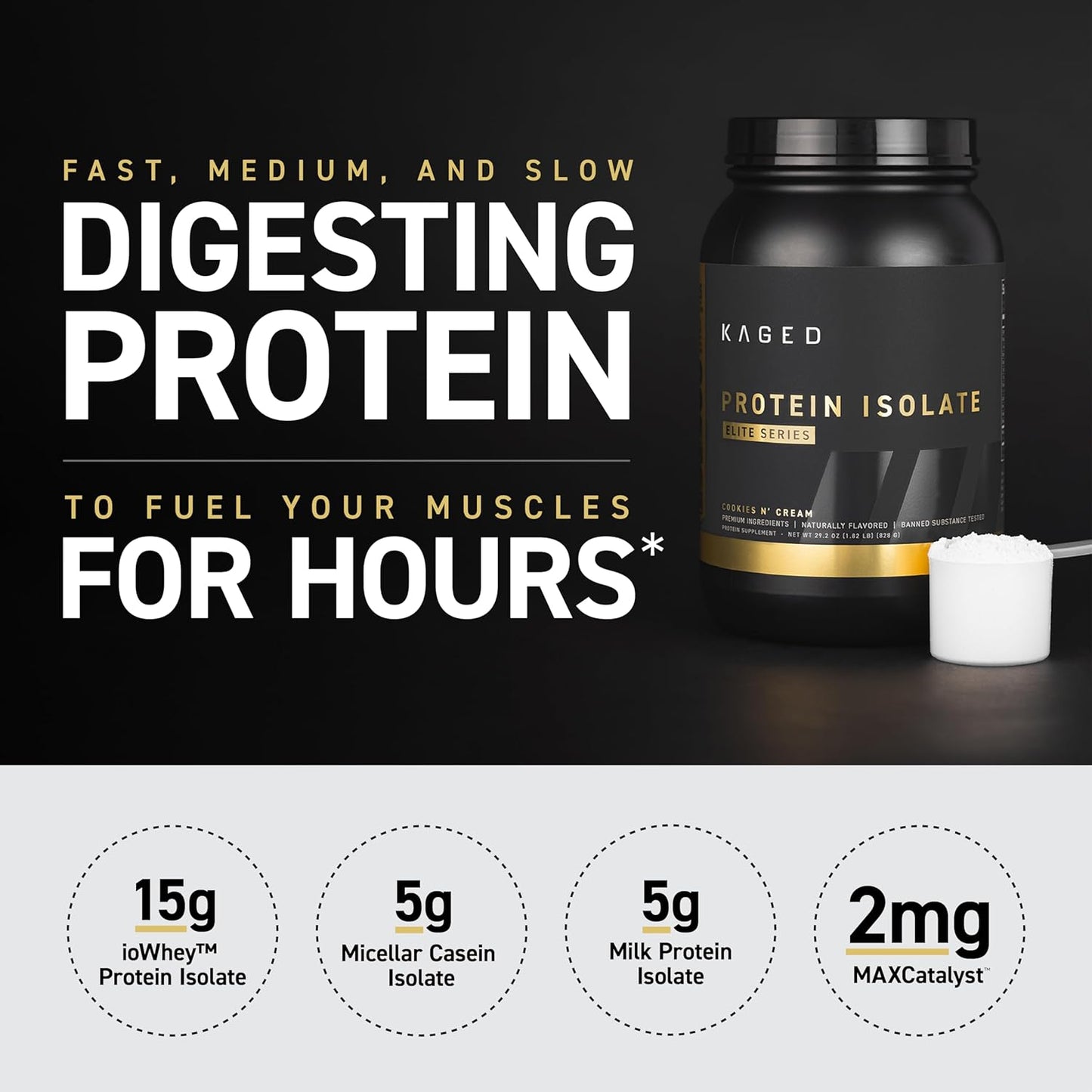 Chocolate Kaged Protein Powder Elite: 100% Isolate Blend for Recovery & Muscle Building, 2lbs