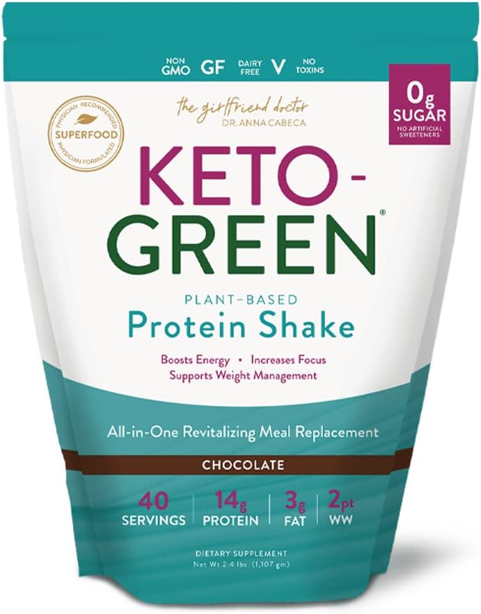 Chocolate Keto Green Protein Shake - Vegan Powder Drink, Supports Gut Health, Natural Detox (40 Servings)