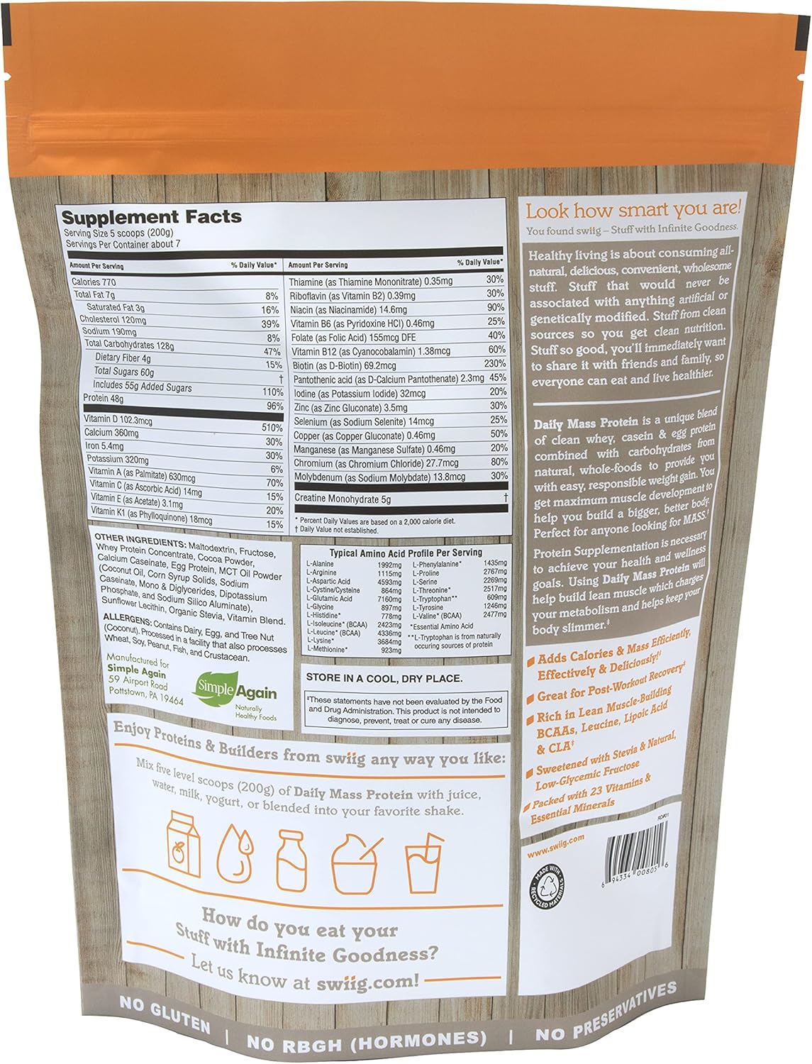 Chocolate Mass Builder Protein Powder - 3.3 lb Bag, Non-GMO, No Artificial Ingredients