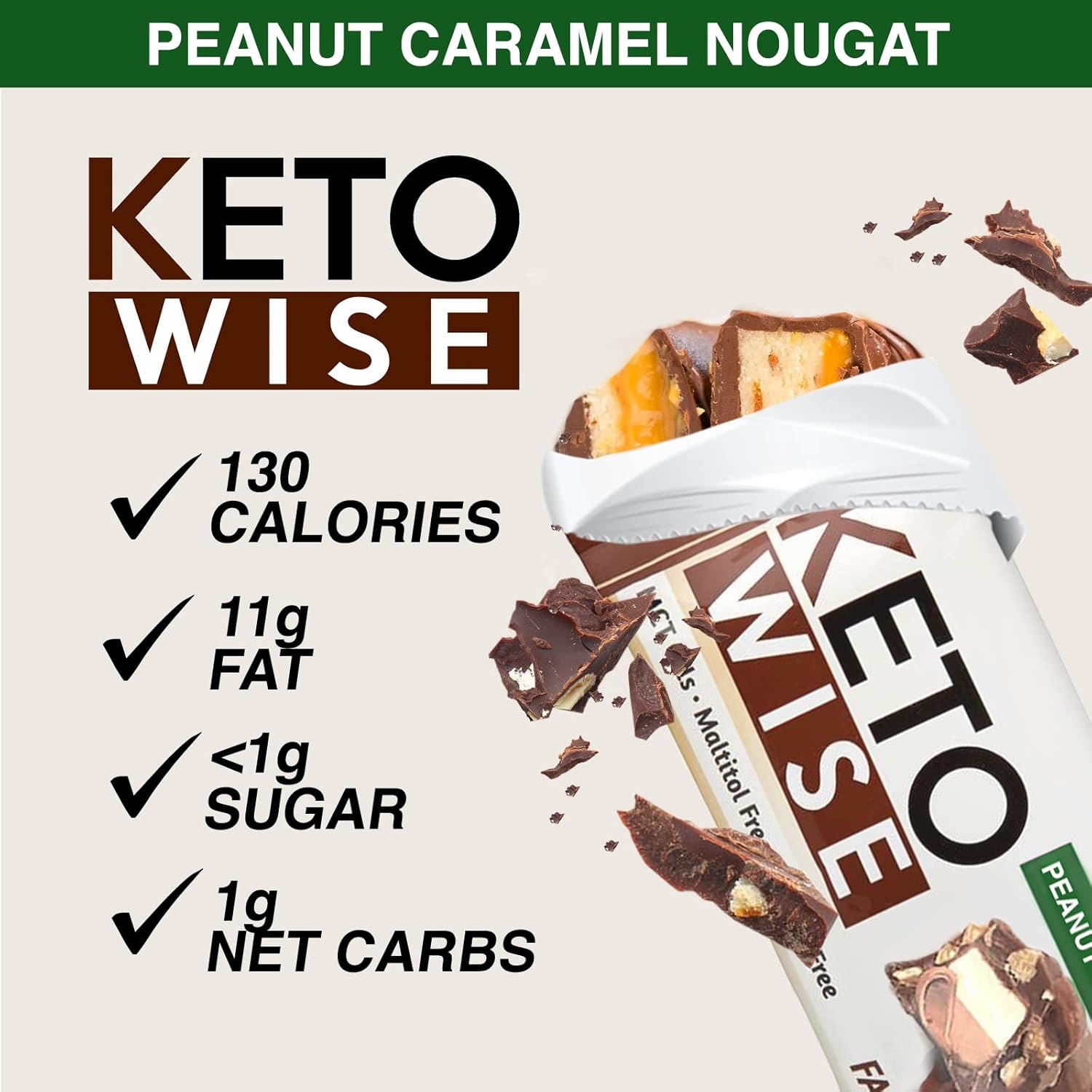 Chocolate MCT Oil Fat Bombs - Keto Friendly Low Carb Snack - Peanut Caramel Nougat, 16 Pack