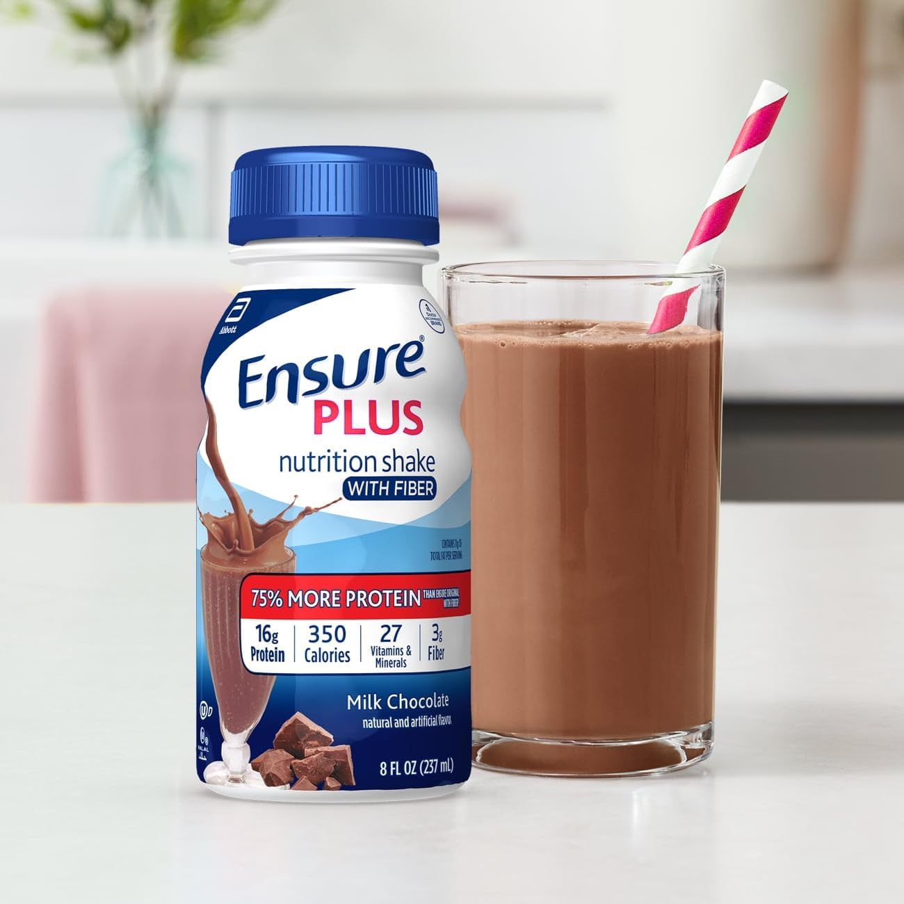Chocolate Meal Replacement Shake with Fiber, Protein, and Vitamins - 24 Pack of Ready-to-Drink Nutrition Shakes