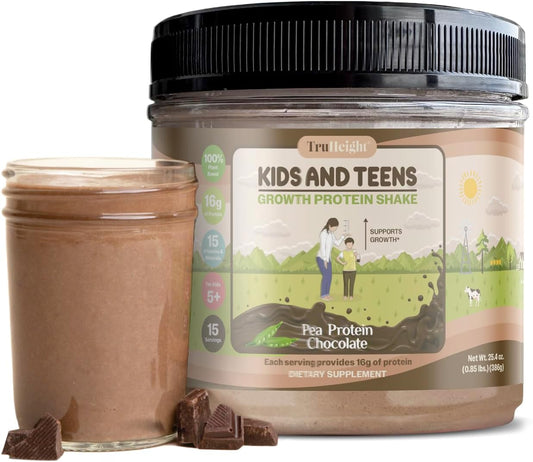 Chocolate Milk Flavored TruHeight Growth Protein Shake for Kids & Teens - Plant-Based Natural Protein Powder for Healthy Growth & Development - Pediatrician Approved - Vitamins & Minerals for Ages 5+