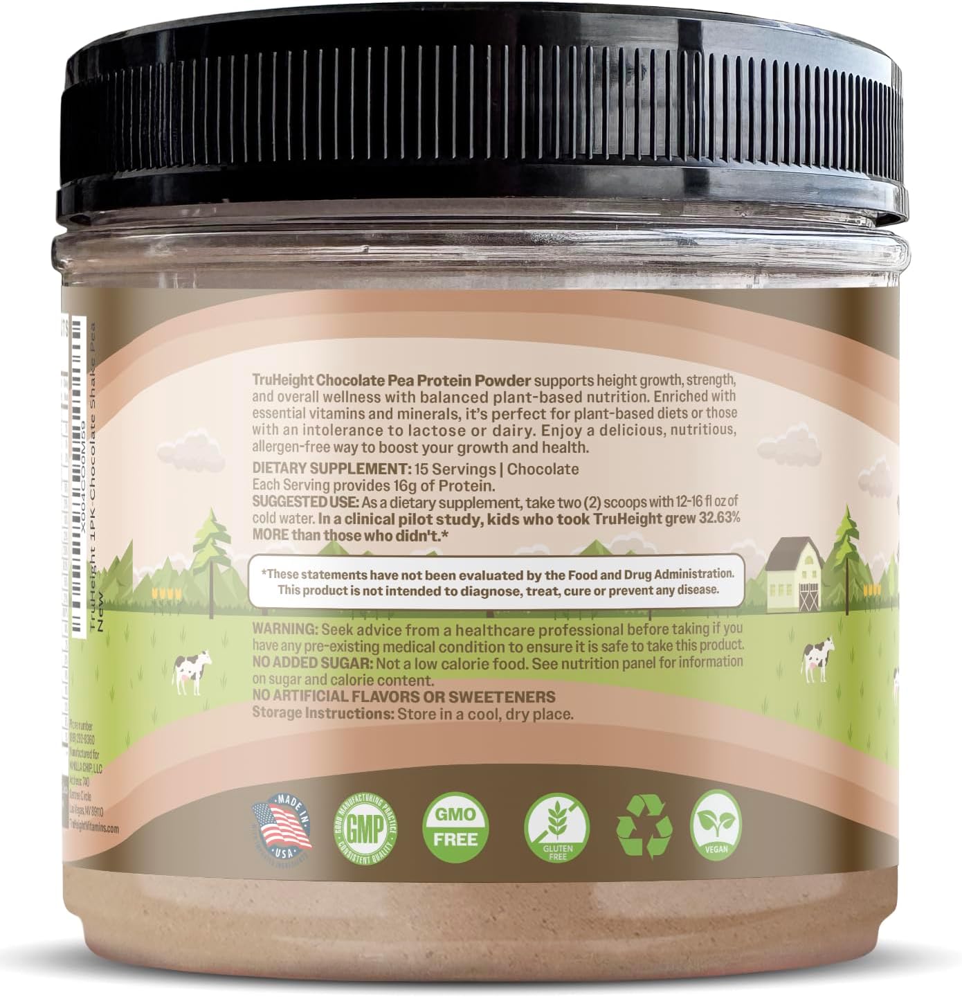 Chocolate Milk Flavored TruHeight Growth Protein Shake for Kids & Teens - Plant-Based Natural Protein Powder for Healthy Growth & Development - Pediatrician Approved - Vitamins & Minerals for Ages 5+