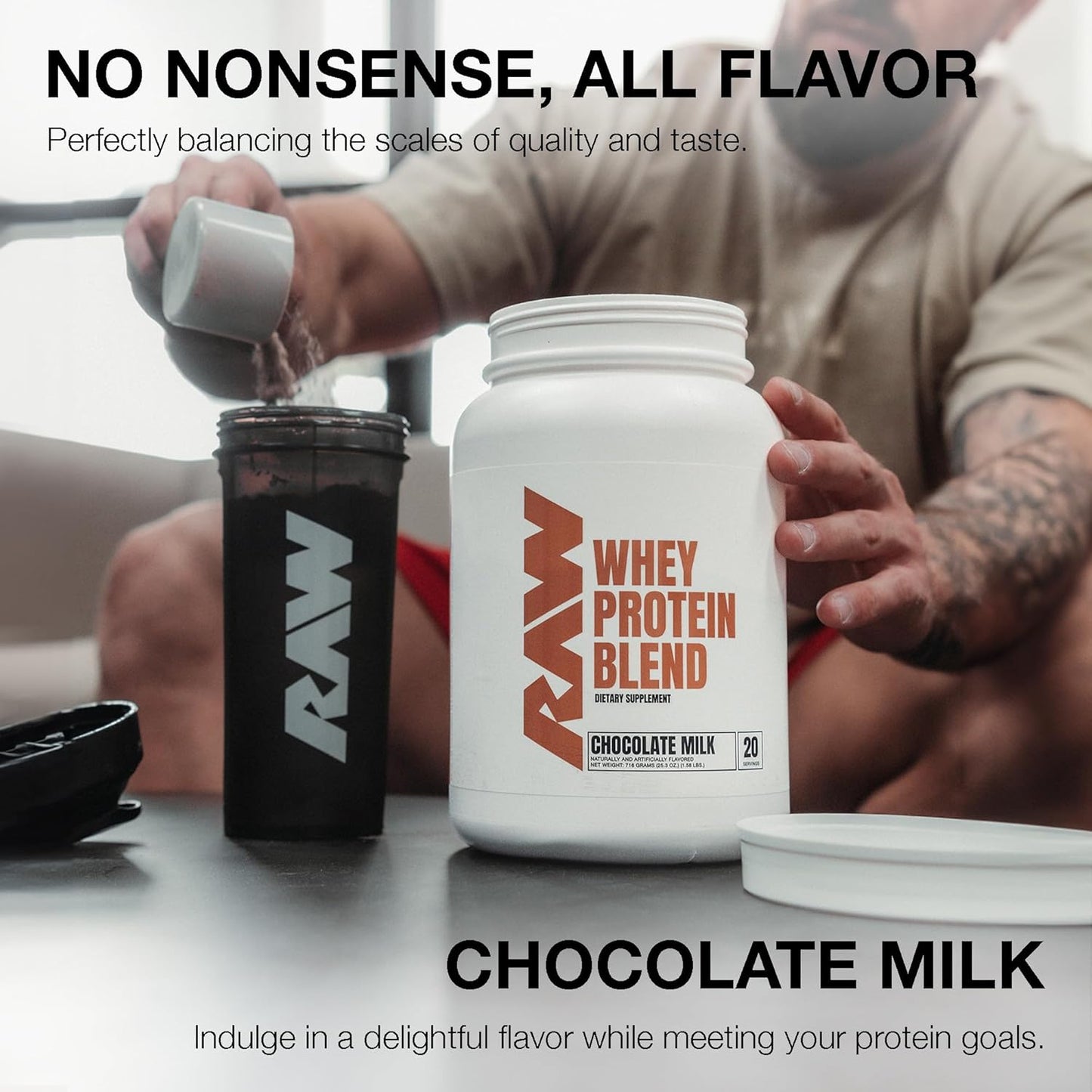 Chocolate Milk RAW Whey Protein Powder Blend - Grass-Fed Isolate for Muscle Growth & Recovery - Pre & Post Workout Nutrition (20 Servings)