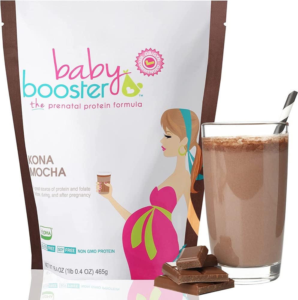 Chocolate Mocha Baby Booster Prenatal Vitamin Protein Shake - Caffeine-Free, Vegetarian DHA, High Protein, B Vitamins - Morning Sickness Relief - 16.4oz