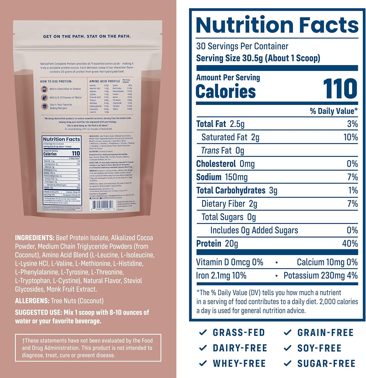 Chocolate NativePath Complete Protein Powder - 30 Servings