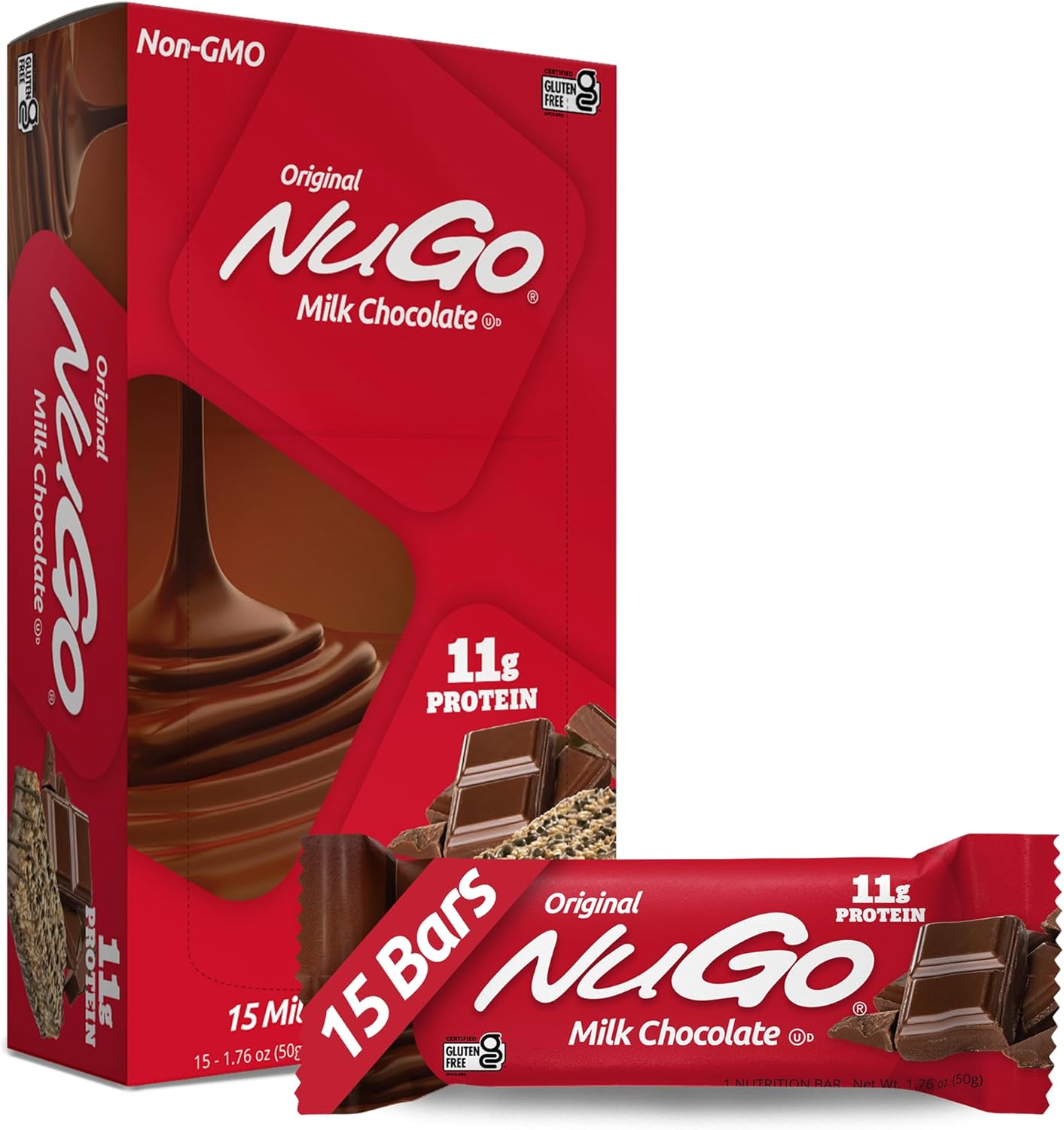 Chocolate NuGo Protein Bars - Gluten Free, 11g Protein per Bar, 15 Bars