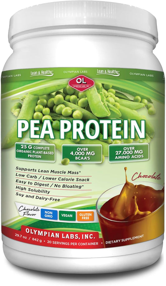 Chocolate Pea Protein Powder - 25g Protein, Vegan, Low Net Carbs, Gluten/Lactose/Soy-Free, Non-GMO - 2lb
