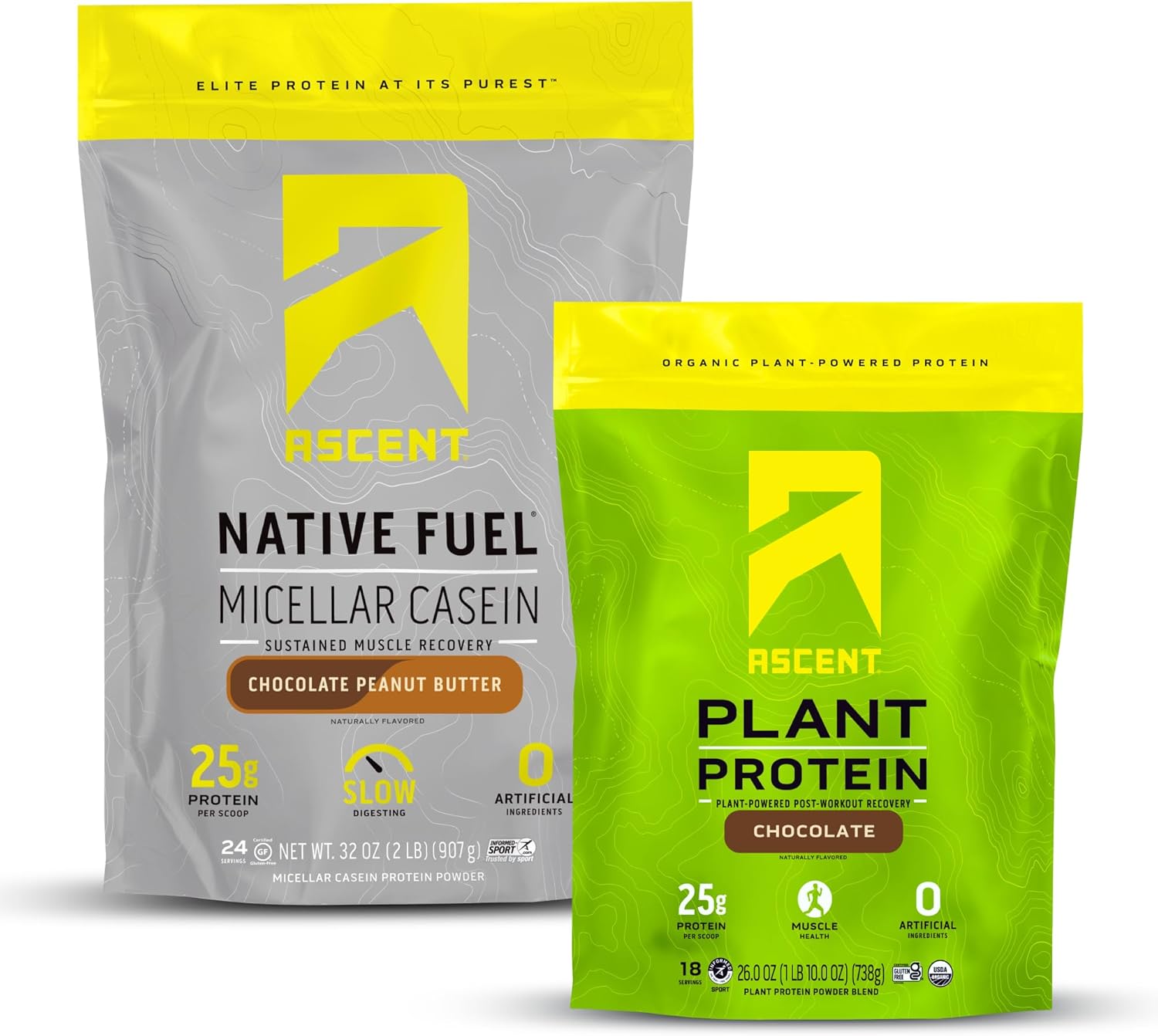 Chocolate Peanut Butter Casein Protein Powder & Plant Protein Powder Combo Pack - 2 lb & 18 Servings