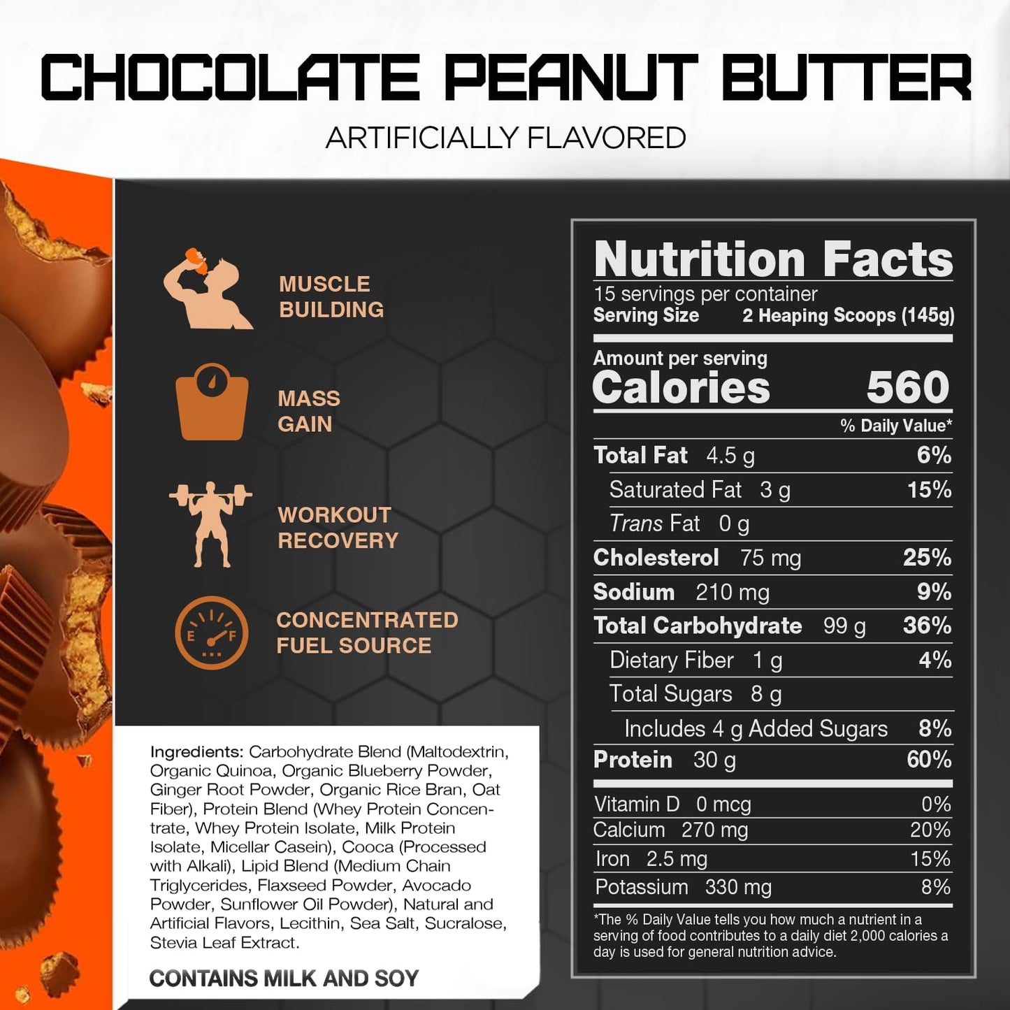 Chocolate Peanut Butter Clean Gainer by Rival Nutrition - 5lbs of High-Quality Protein and Nutrients