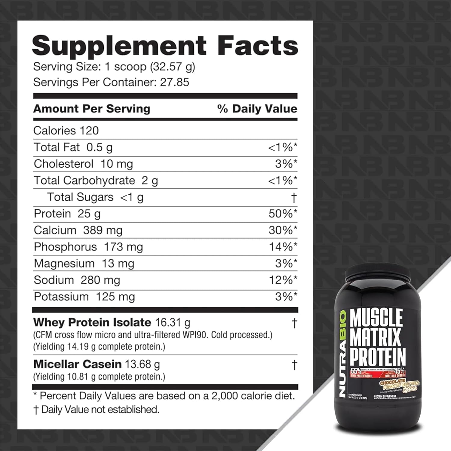 Chocolate Peanut Butter NutraBio Muscle Matrix Protein Powder - 2 lb (1 Pack)