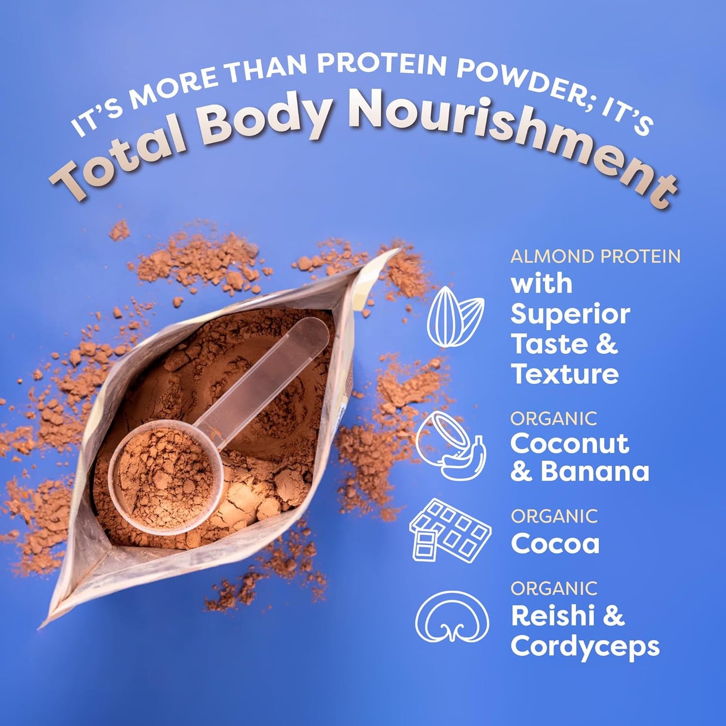 Chocolate Peanut Butter Vegan Protein Powder Smoothie - All-in-One Plant-Based Pre-Workout Shake with 20g Almond Protein for Men & Women - Gluten & Dairy-Free