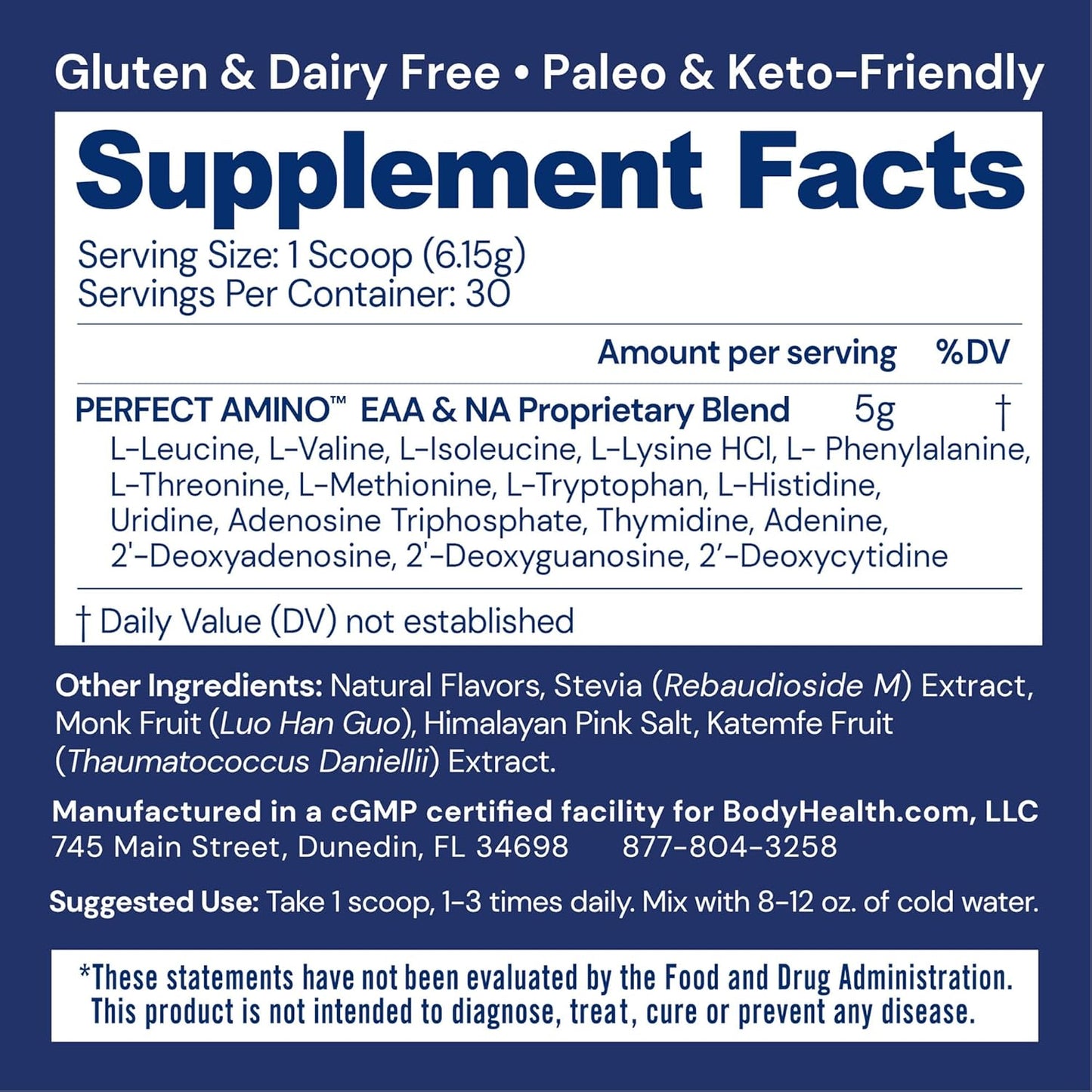 Chocolate PerfectAmino Powder - BCAA and EAA Energy Drink for Lean Muscle and Recovery - Pre and Post Workout Supplement for Men and Women - 30 Servings