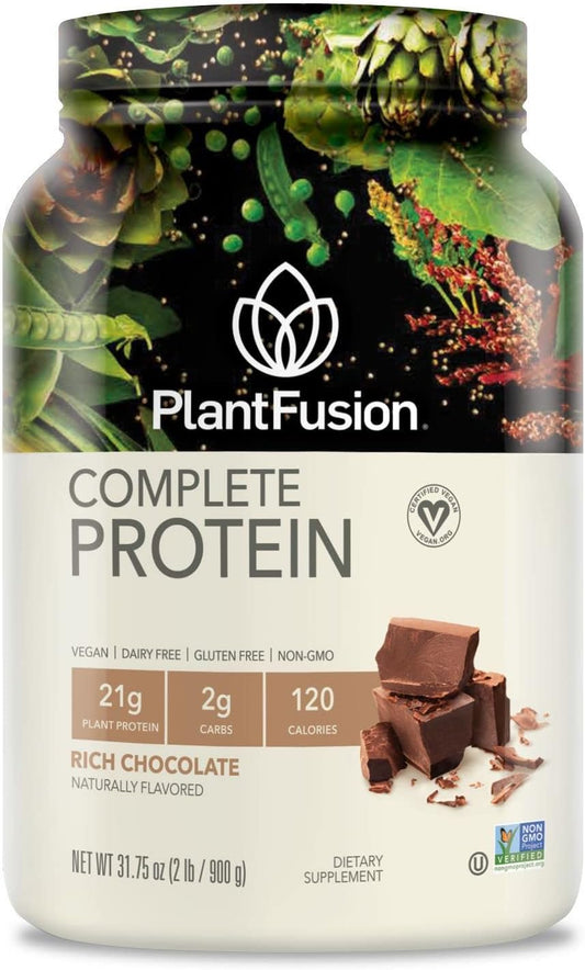 Chocolate PlantFusion Vegan Protein Powder - Plant-Based With BCAAs, Digestive Enzymes, and Pea Protein - Gluten-Free Keto Shake - Non-Dairy Formula with No Sugar - 2 lb Pack