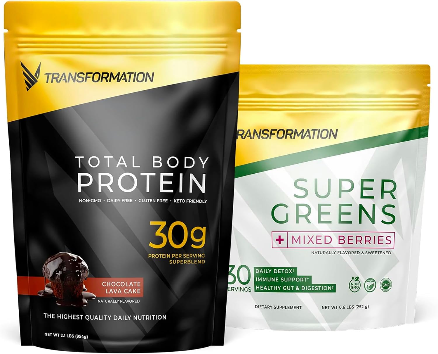 Chocolate Premium Protein Powder & Super Greens Combo Pack for Body Transformation - Energy Boost, Gut Health, Detox, Diet Support - 30g Multi-Protein Superblend & Full Serving Vitamins/Vegetables