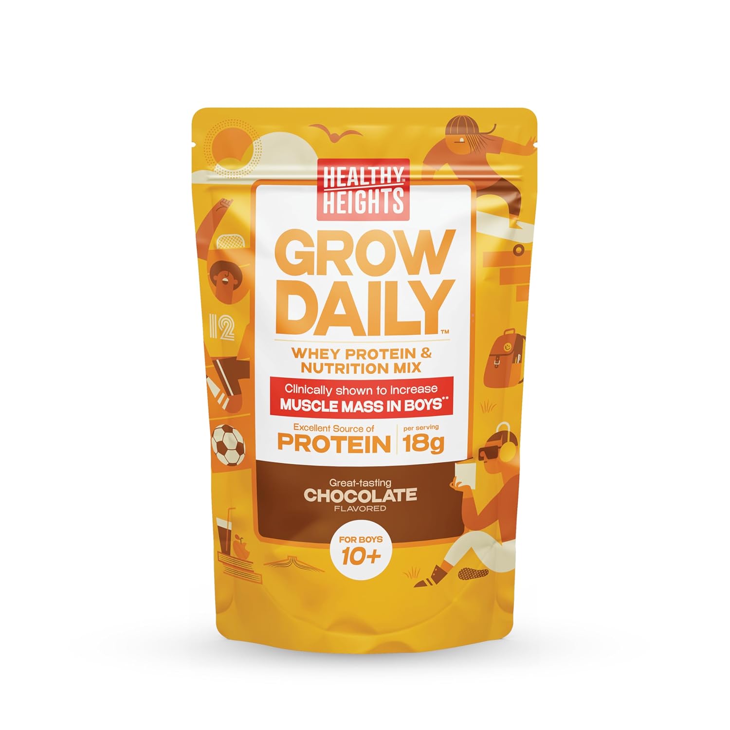 Chocolate Protein Shake for Boys 10+ - Healthy Heights Daily Kids Grow Mix with High Protein