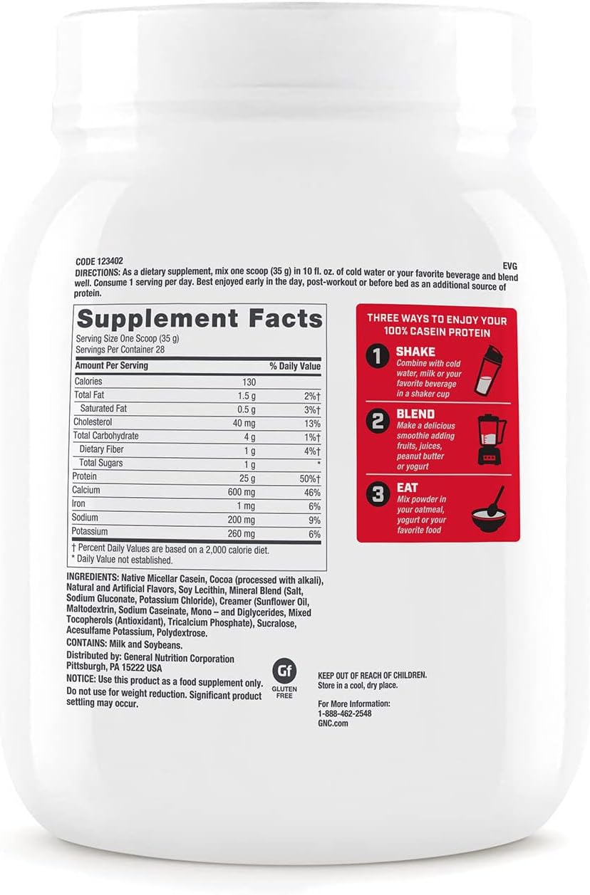 Chocolate Supreme GNC Pro Performance 100% Casein Protein Powder - Muscle Recovery Supplement