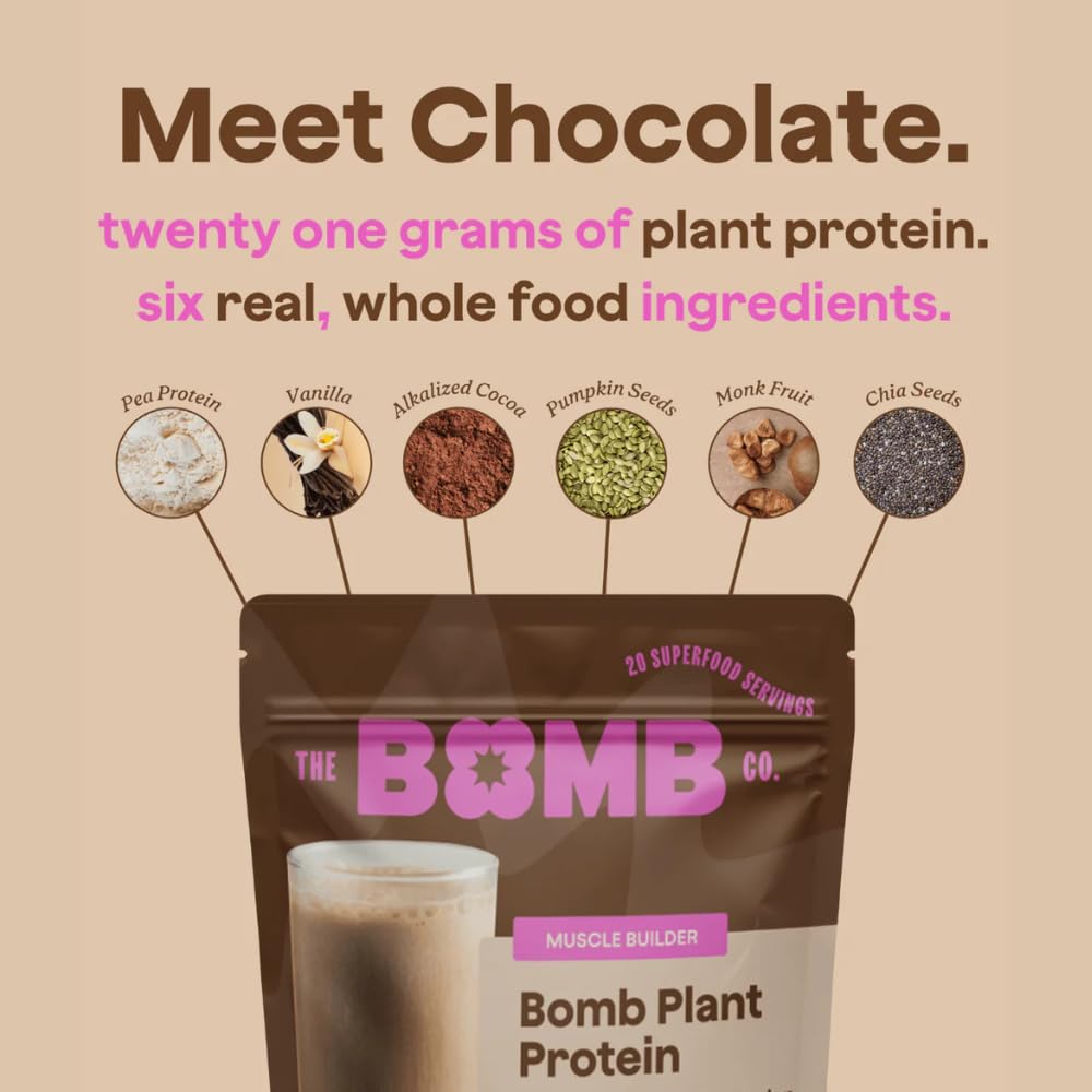 Chocolate & Vanilla Plant Protein Powder with 21g Protein, Amino Acids, Zero Sugar - Blender Bombs Bomb Co. - 60 Servings